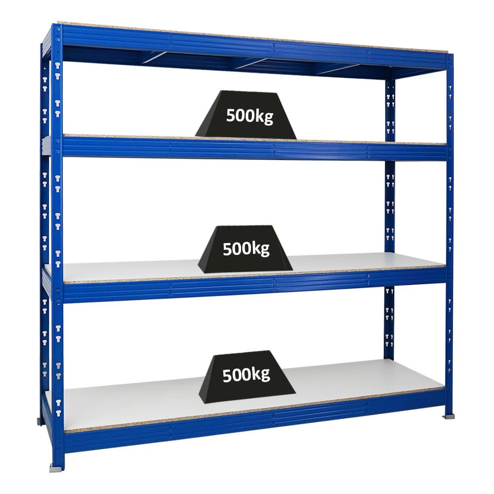 SCHWERLASTREGAL Rhino 180x200x60 cm 4 Melamin-Ebenen 16mm Fachlast 500 kg Blau - Blau/Weiß, Metall (200/180/60cm) - PROREGAL