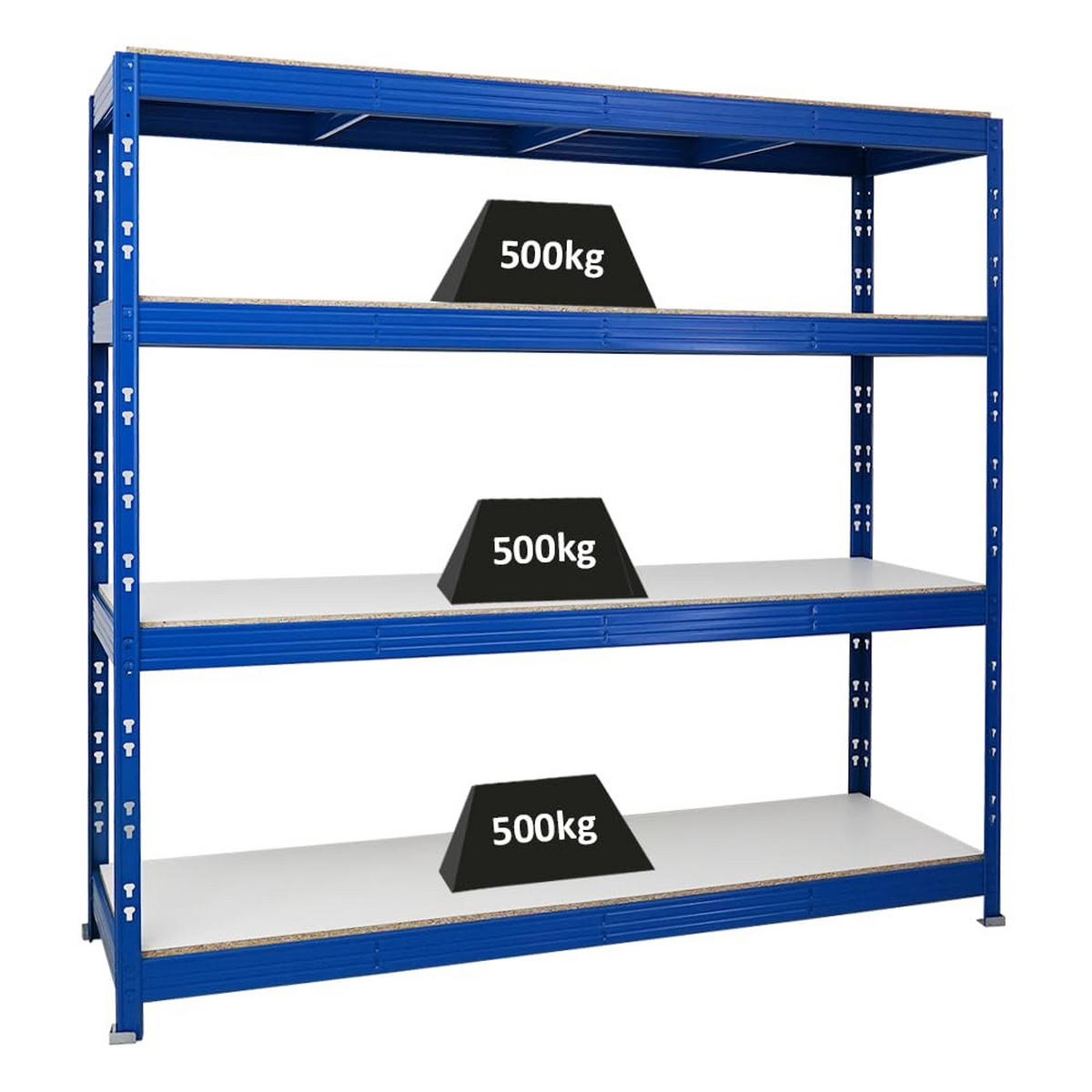SCHWERLASTREGAL Rhino 180x200x60 cm 4 Melamin-Ebenen 16mm Fachlast 500 kg Blau - Blau/Weiß, Metall (200/180/60cm) - PROREGAL