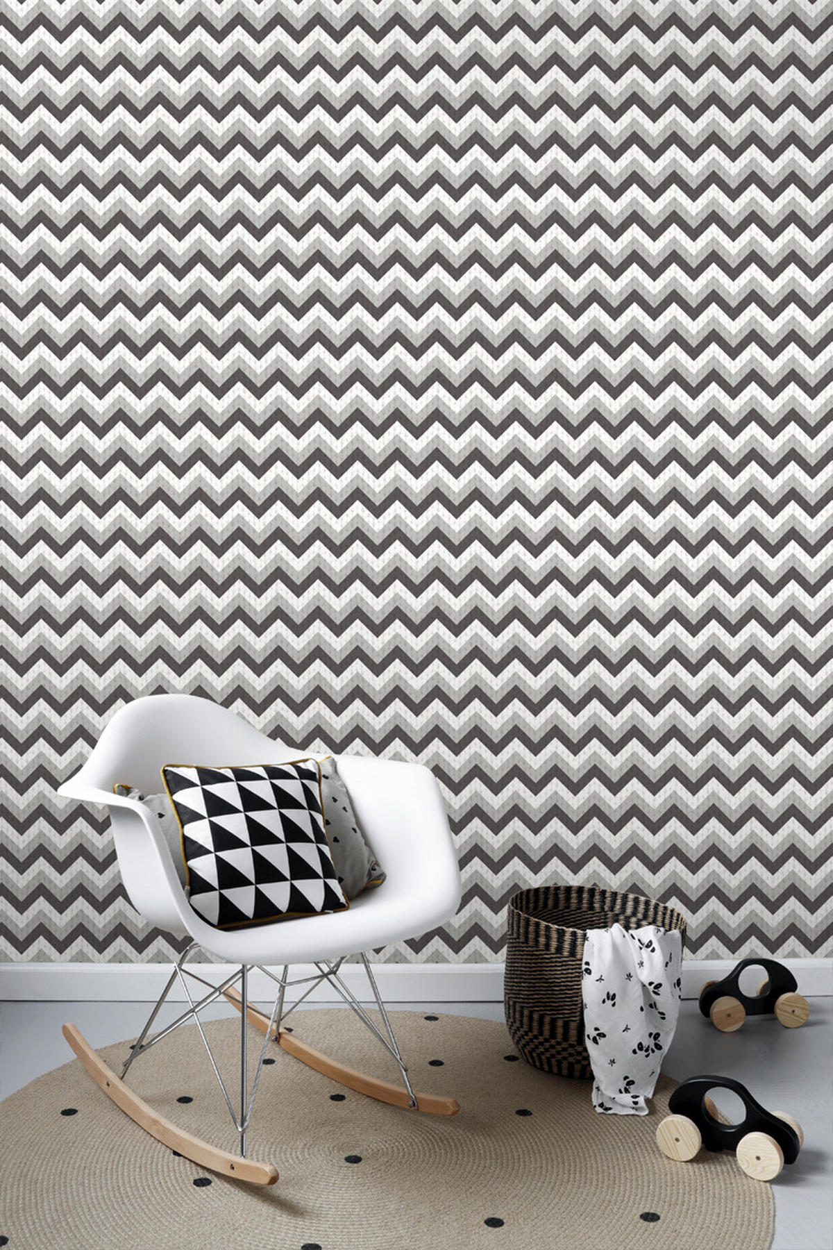 TAPETE Zickzack-Motiv 53 cm x 10.05 m - Schwarz, Papier (53/1000cm) - ESTAhome