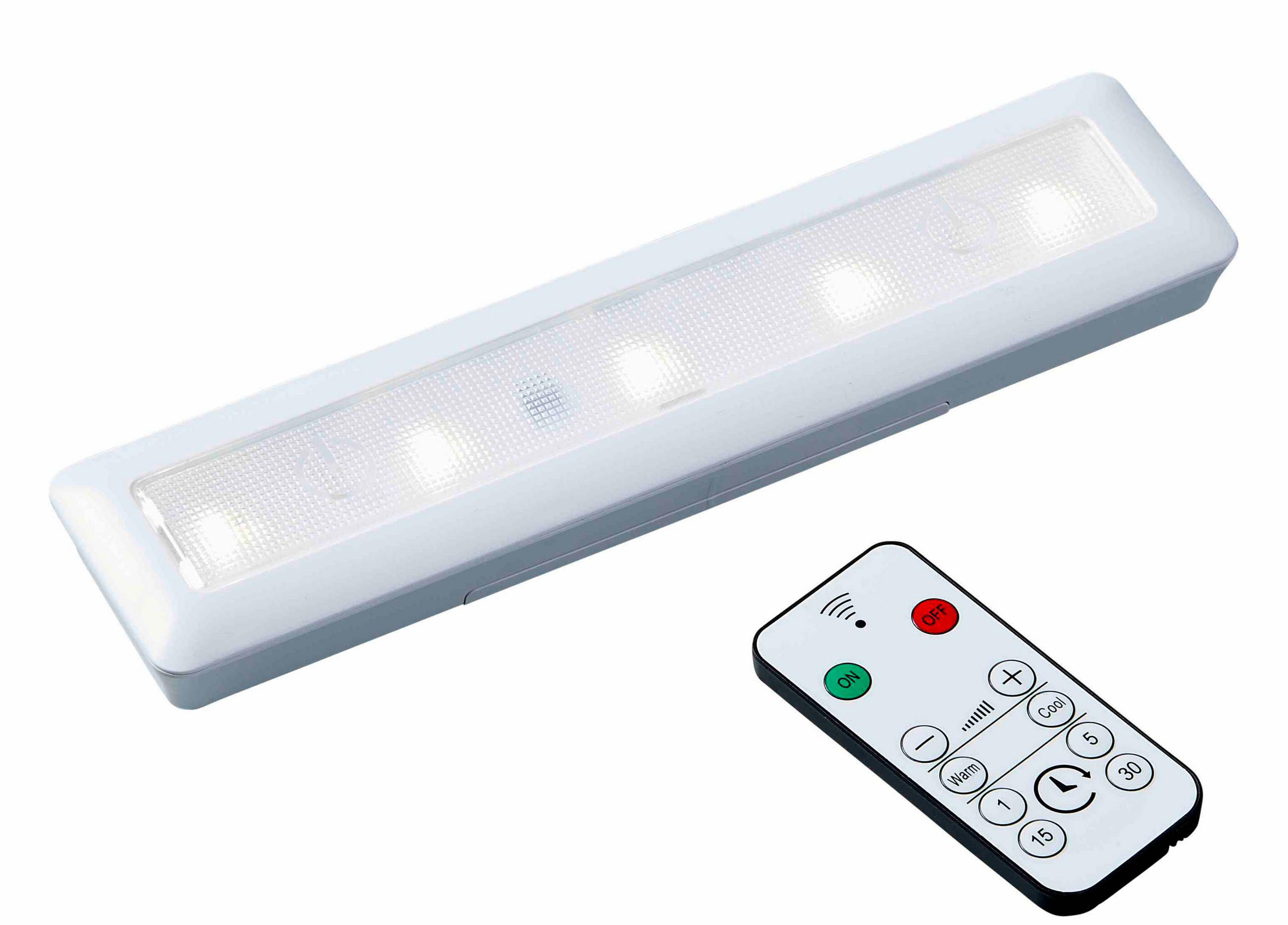 LED-BELEUCHTUNGSSCHIENE - dimmbar mit Touch-Knopf und Fernbedienung für Kleiderschrank, 6x AA-Batterien erforderlich - Weiß, Kunststoff (6/30/3.5cm) - Northpoint