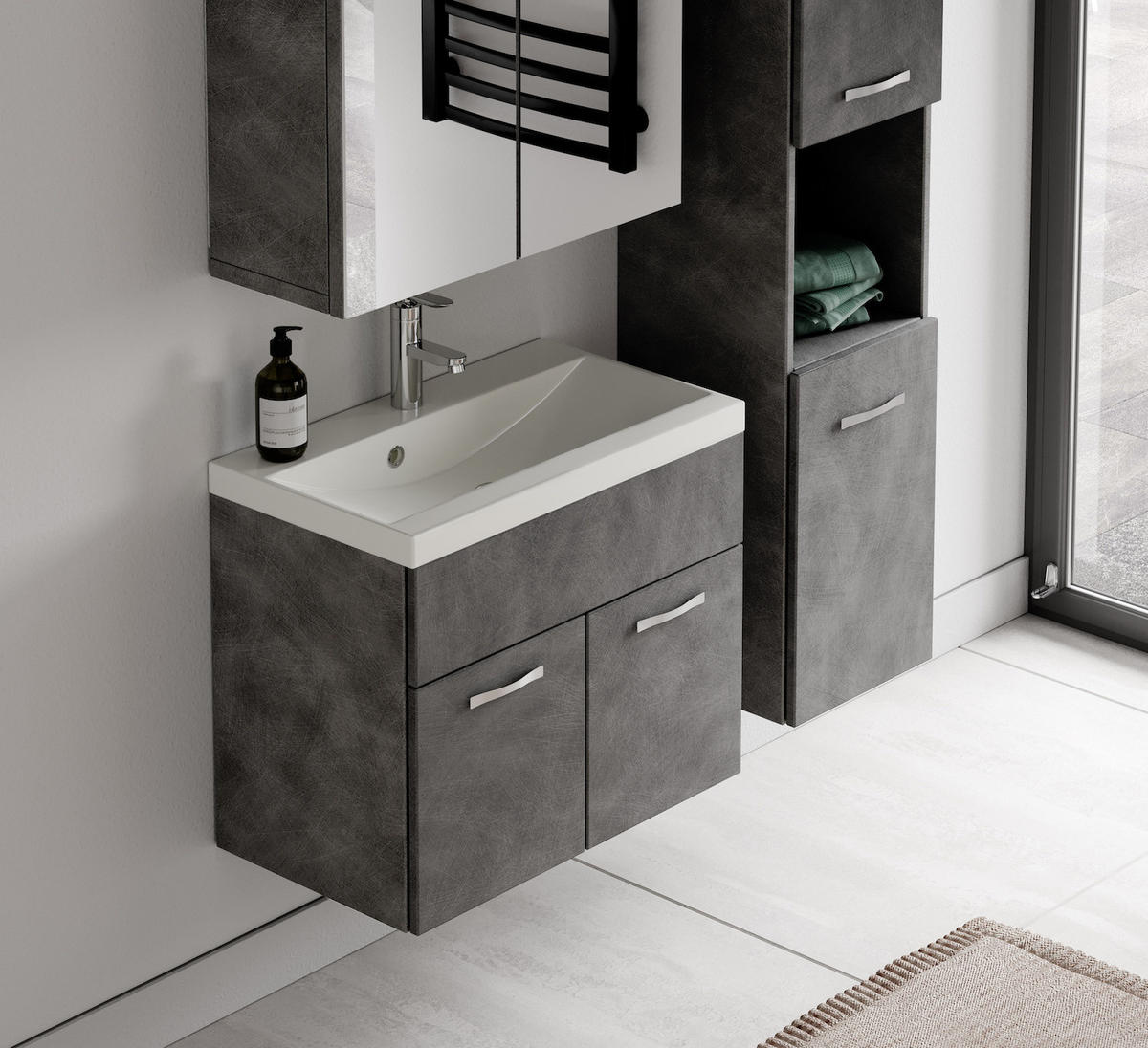BADMÖBEL-SET Montreal 3 Teile Dunkel Grau - 60 x 35 x 51 cm - Grau, Holz (60/53/35cm) - Badplaats