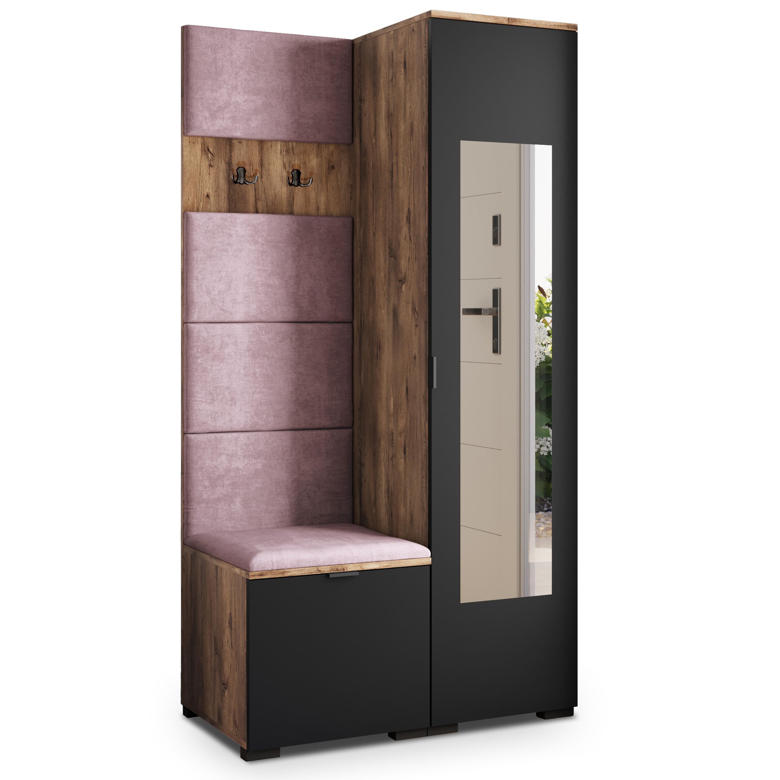 Masseno Garderobenschrank Eiche, Schwarz, Lila 95x181x51 cm