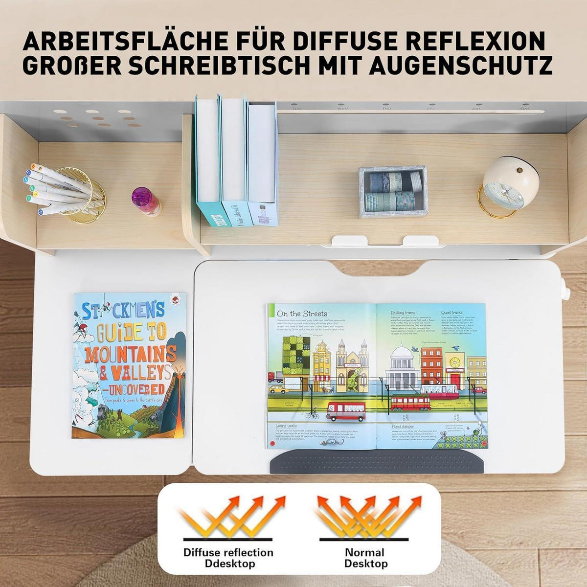 KINDERSCHREIBTISCH höhenverstellbar mit Bücherregal und Schubladen - Weiß, Holzwerkstoff (100/111.3/60cm)