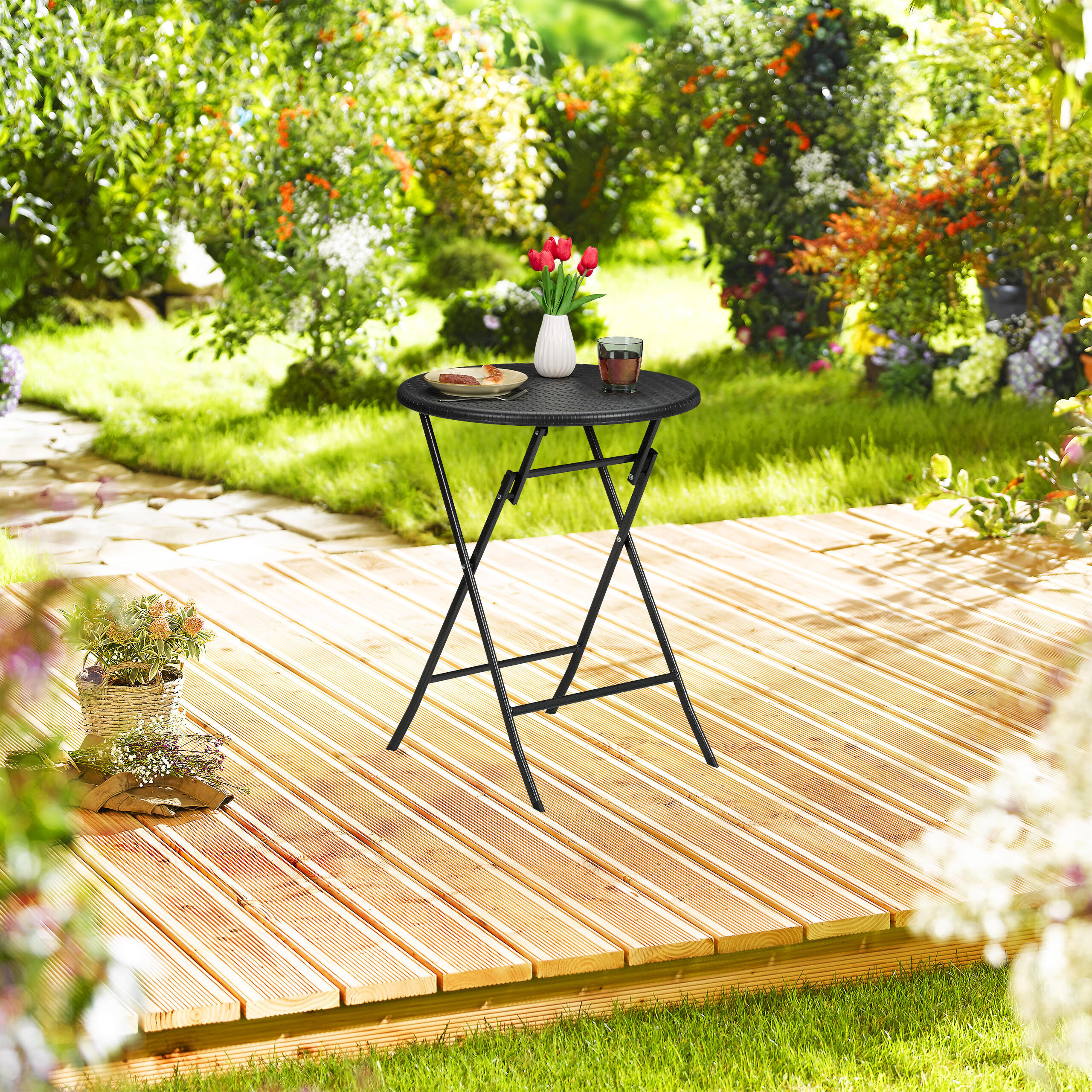 GARTENTISCH - Schwarz, Kunststoff/Metall (60/60/75cm) - Relaxdays