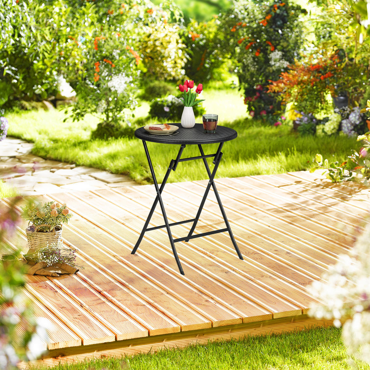 GARTENTISCH - Schwarz, Kunststoff/Metall (60/60/75cm) - Relaxdays