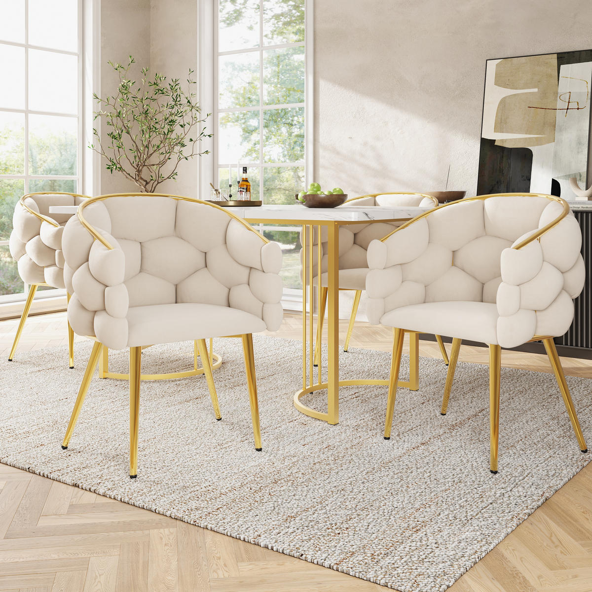 ESSGRUPPE Esstisch 4 Stühle Marmor Gold 140x80cm - Multicolor, Metall (140/75/80cm) - FLIEKS