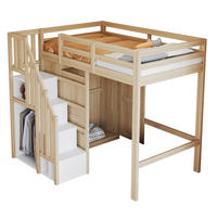 HOCHBETT 90/200 cm in Naturfarbe mit Kleiderschrank und Stauraumtreppe - Naturfarben, Holzwerkstoff (90/200cm) - Flora Grace