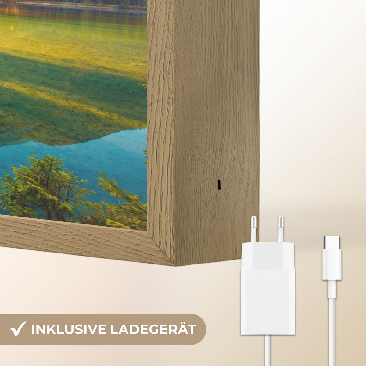 WANDLEUCHTE MIT AKKU See - Wald - Berge - Natur - Sonne - Landschaft 40x30 cm - Grün, Holzwerkstoff (40/30/8cm) - OnlyWow