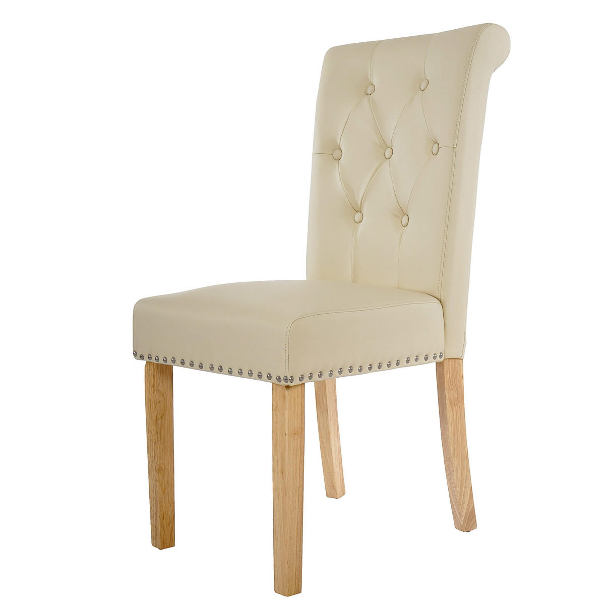 ESSZIMMERSTUHL 2er-Set gepolstert 98x47x62cm Sitzhöhe 42cm Nieten Kunstleder helle Beine Creme - Beige, Kunststoff (47/98/62cm) - CHEFGASTRO