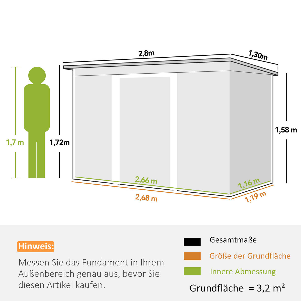 GERÄTEHAUS Gartenhaus mit Schiebetür Fenster Outdoor Stahl Dunkelgrün - Dunkelgrün, Metall (130/172/280cm) - Outsunny