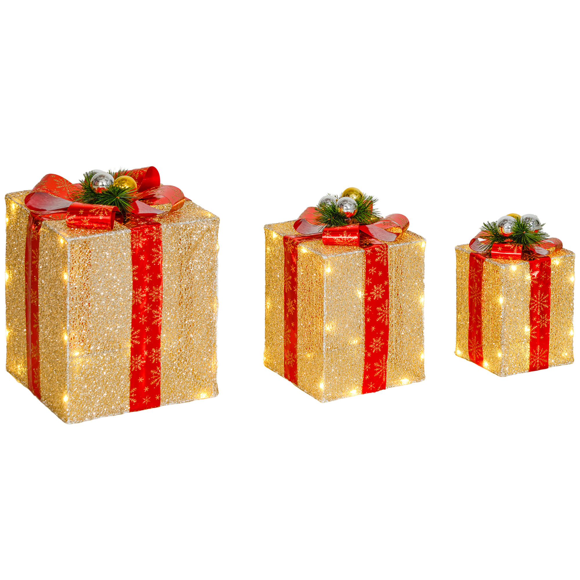 58ER LED Weihnachtsdeko, Weihnachtsbeleuchtung in warmweiß, Stahlrahmen - Goldfarben, Kunststoff/Metall (25.5/35/25.5cm) - Outsunny