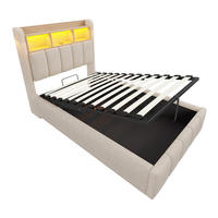 STAURRAUMBETT 90/200 cm DE-01949, in Beige, mit LED, USB und hydraulischem Stauraum - Beige, Metall (90/200cm) - ComfortXL