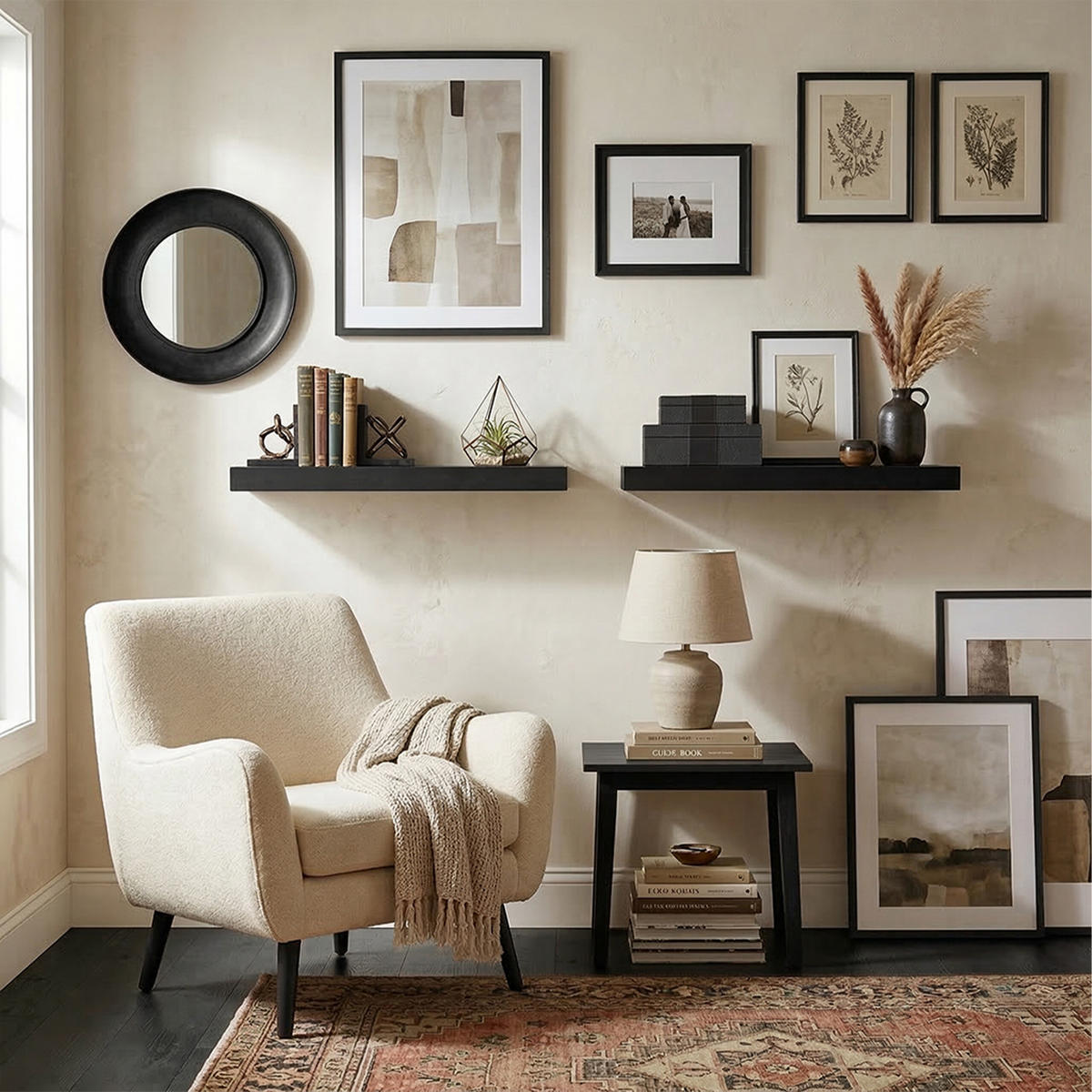 3XPOLICA - čierna, kov/kompozitné drevo (40/4/23cm) - Relaxdays