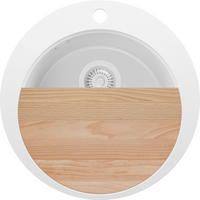 SPÜLBECKEN RUND Pisa, 2-er set Alles Weiß 50/50 cm 1 Becken + Ablauf-Set + Schneidebrett ab 45er Unterschrank - Beige/Weiß, Kunststoff (50/20/50cm) - Primagran