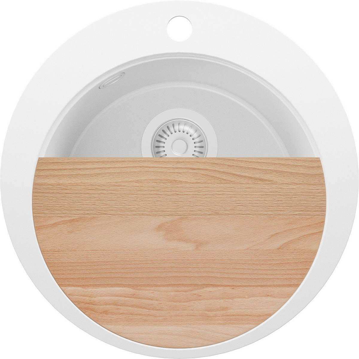 SPÜLBECKEN RUND Pisa, 2-er set Alles Weiß 50/50 cm 1 Becken + Ablauf-Set + Schneidebrett ab 45er Unterschrank - Beige/Weiß, Kunststoff (50/20/50cm) - Primagran