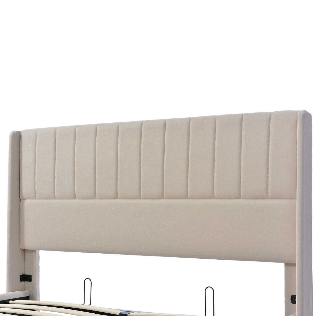 POLSTERBETT aus Massivholz, Leinen und Metall 140x200 cm Beige mit hydraulischem Bettkasten - Beige, Textil (140/200cm) - IVMEU