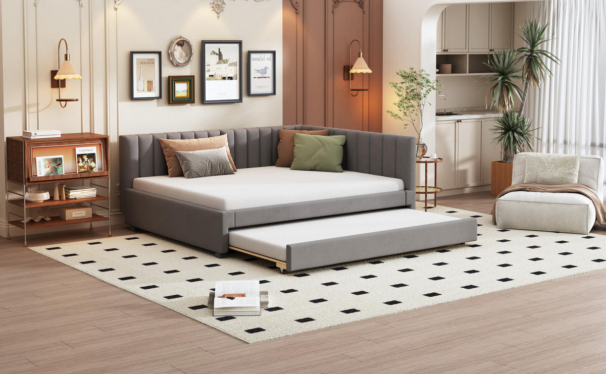 POLSTERBETT 140x200 cm ausziehbar Samt grau - Grau, Textil (140/200cm) - LEBENLANG