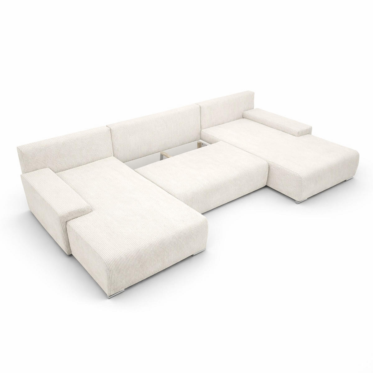 ECKSOFA U-Form Livorno Schlaffunktion Cord-Stoff Ecru - Chromfarben/Ecru, Holz/Kunststoff (348/93/188cm) - Kaiser Möbel