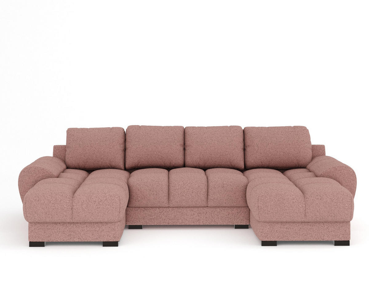WOHNLANDSCHAFT Peebles Rosa Webstoff - Pink/Schwarz, Holz/Holzwerkstoff (330/90/175cm) - Maison de Reve