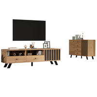 TV KOMODA I SIDEBOARD Set Crno Masivno Drvo 120+150 cm - prirodne boje, drvni materijal (150/44/38cm) - FLIEKS