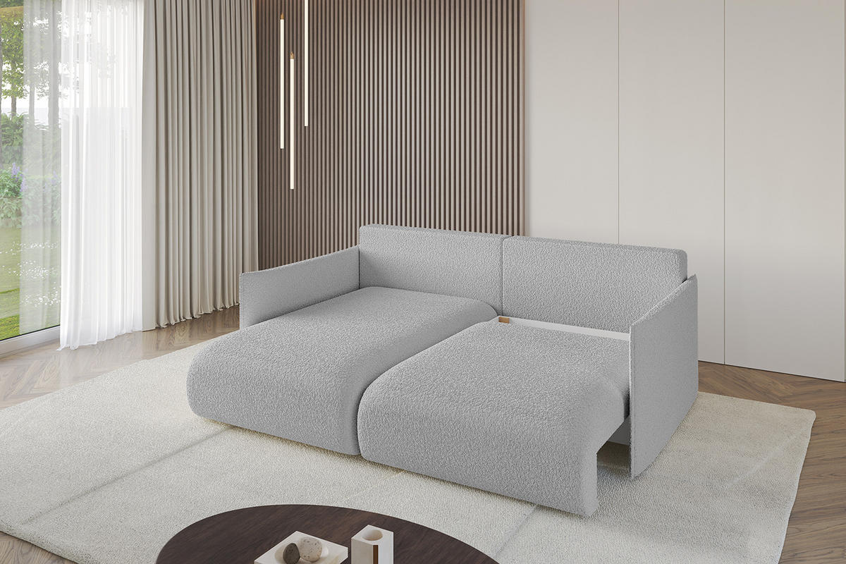 ECKSOFA mit Schlaffunktion und Bettkasten ONESK-L 208x165x40 Hellgrau Bouclé - Hellgrau, Holzwerkstoff/Kunststoff (208/165cm) - ALTDECOR