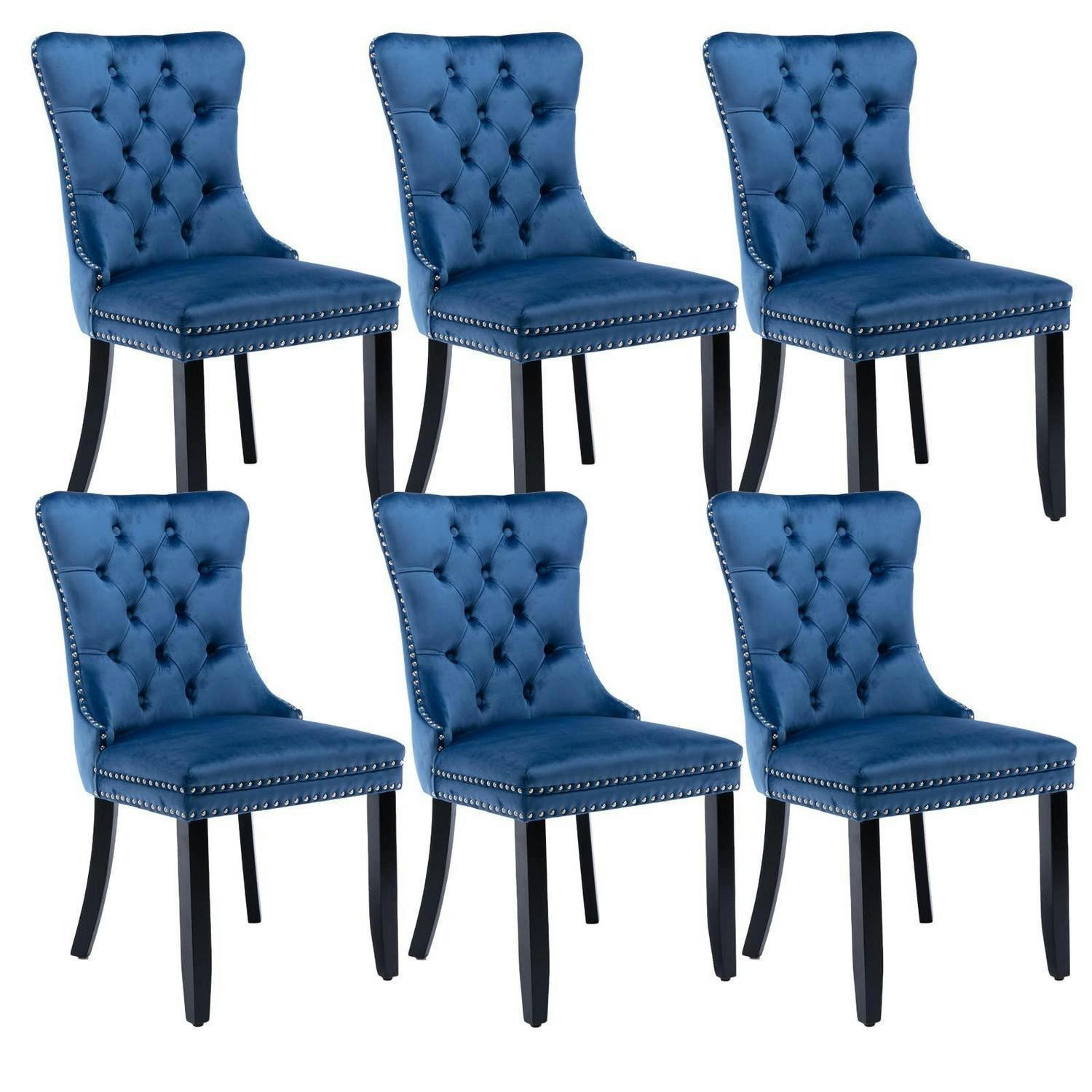 ESSZIMMERSTÜHLE 6er-Set Samt Blau mit Massivholzbeinen - Blau, Textil (50/95.2/62cm)
