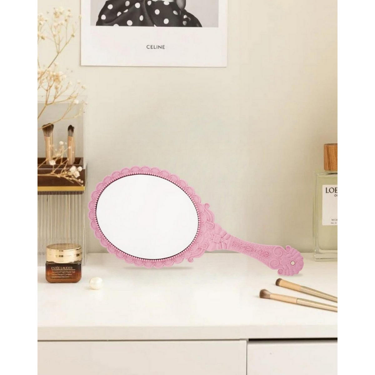TASCHENSPIEGEL Rosa Vintage Make-up Haarpflege - Pink, Kunststoff (11.4/3/22.8cm) - MCBOSON