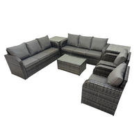 GARTENMÖBEL-SET mit Kissen Polyrattan Dunkelgrau 8-Sitzer - Dunkelgrau/Grau, Glas/Kunststoff - Fimous