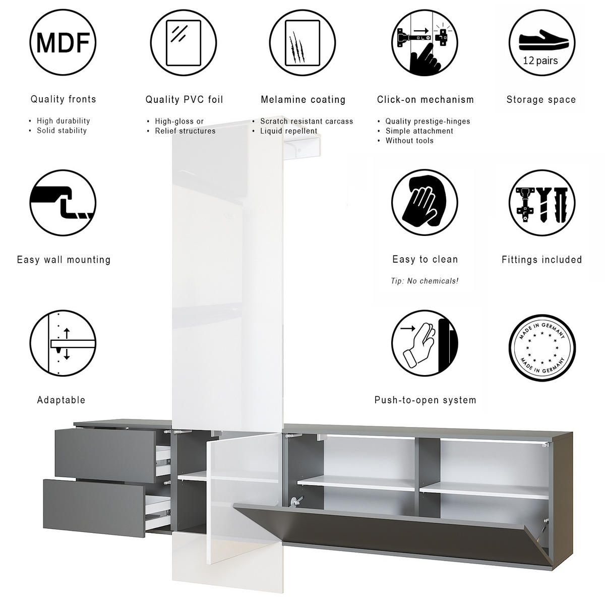 GARDEROBE Carlton Paneel in Brombeer Hochglanz - Brombeere, Holzwerkstoff (209/193/35cm) - Vladon