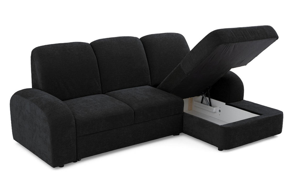 ECKSOFA VIBE S Rechts mit Schlaffunktion 130x202 Chenille Anthrazit - Anthrazit/Schwarz, Holz/Kunststoff (156/255cm) - Muffo