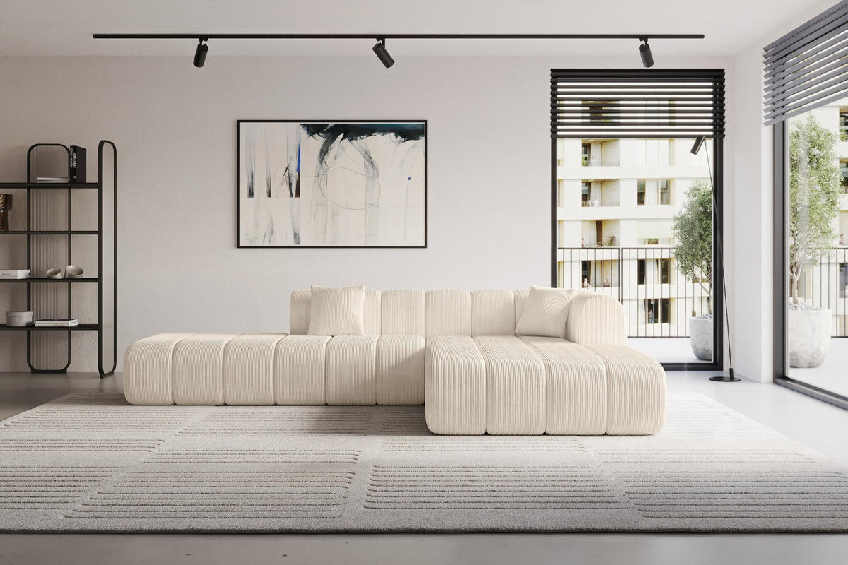 ROHOVÁ SEDAČKA s otomanem, pravá BILA-L 289x176x71 Béžová Manšestr - černá/kašmírová, kompozitní dřevo/textil (289/176cm) - ALTDECOR