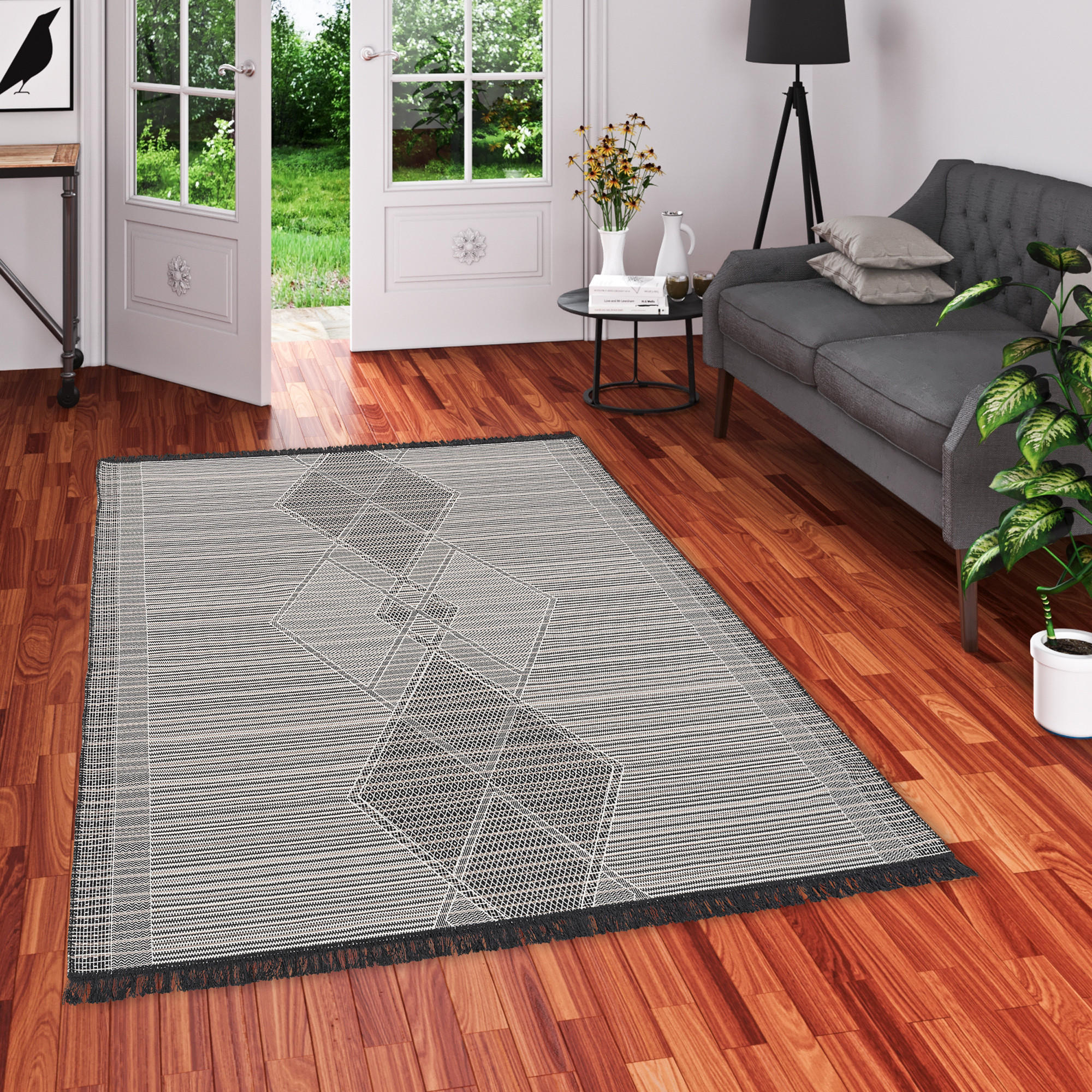 TEPPICH BEIDSEITIG ETHNO KELIM MELIERT - Schwarz/Weiß, Textil (200/290cm) - Pergamon