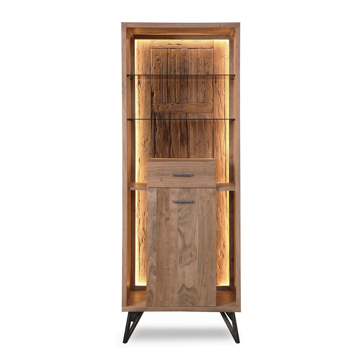MASSIVE STANDVITRINE - inkl. Beleuchtung - Akazie - Akaziefarben, Holz (72/195/40cm) - home24