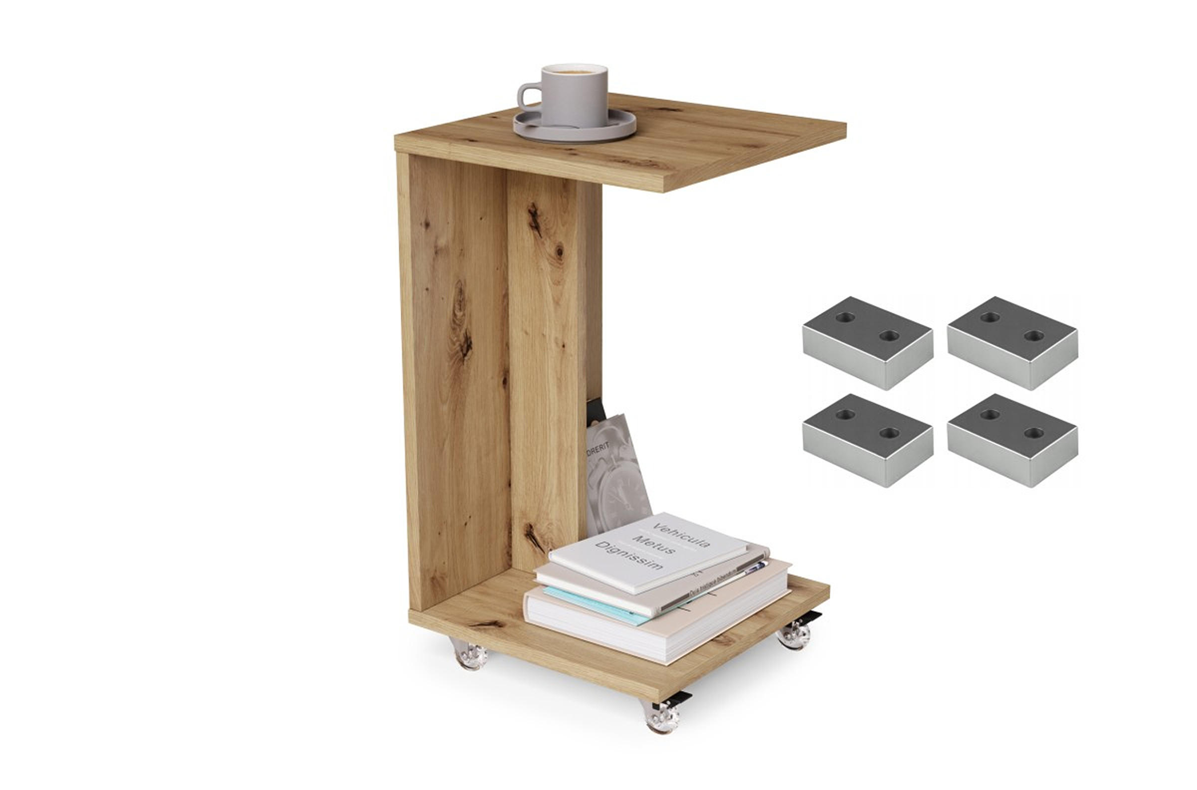 BEISTELLTISCH Rechteckig Eiche Artisan mit Ablage und Rollen - Eiche Artisan, Holzwerkstoff (40/40/66cm) - designimpex