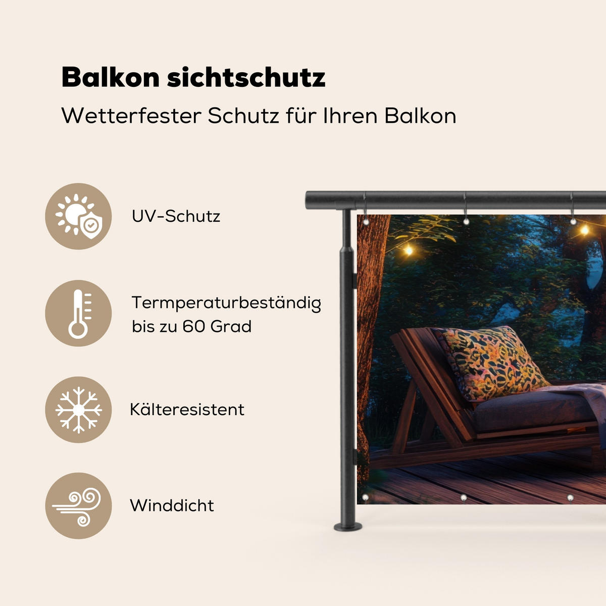 BALKON-SICHTSCHUTZ Lagerfeuer - See - Abendlicht - Dunkelblau, Kunststoff (200/90cm) - MuchoWow