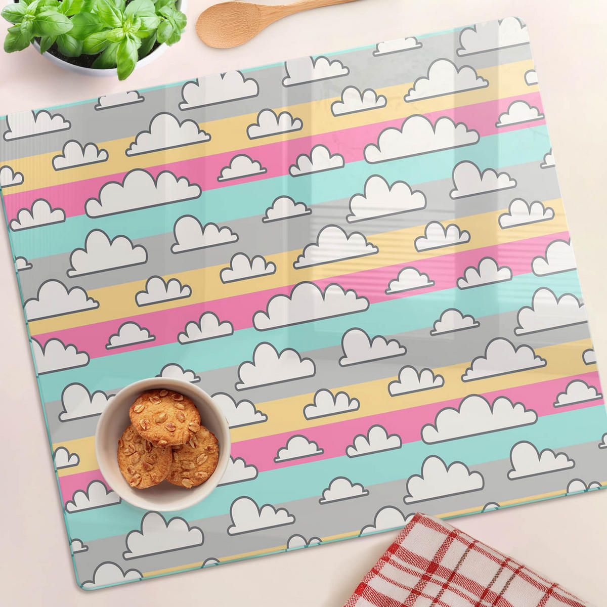 GLASPLATTE 60x52 cm Wolken - Multicolor, Glas (60/0.4/52cm) - TULUP
