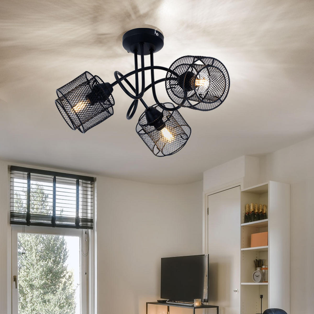 DECKENLEUCHTE Metall Gitteroptik Schwarz - Schwarz, Metall (46/46/27.5cm) - Globo Lighting