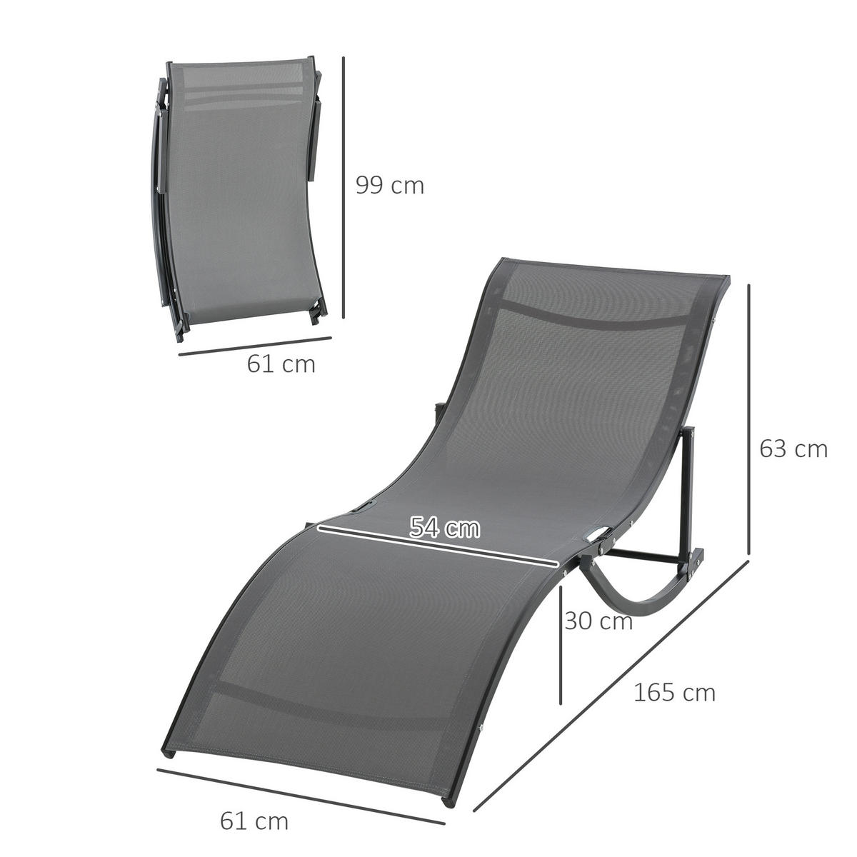 GARTENLIEGEN ergonomisch Aluminium Dunkelgrau 165 x 61 x 63 cm - Dunkelgrau, Textil (61/63/165cm) - Outsunny