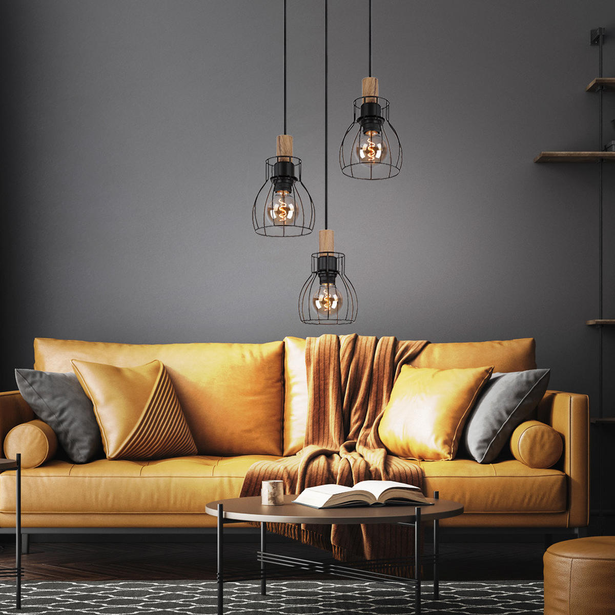 LED HÄNGELEUCHTE Metall Schwarz Holz - Schwarz, Holz (35.5/35.5/120cm) - Globo Lighting