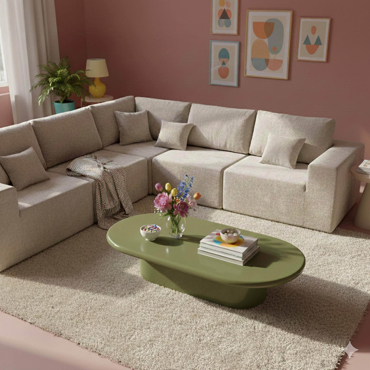 COUCHTISCH, Olivgrün - Grün, Holzwerkstoff (100/70/31cm) - Oviala