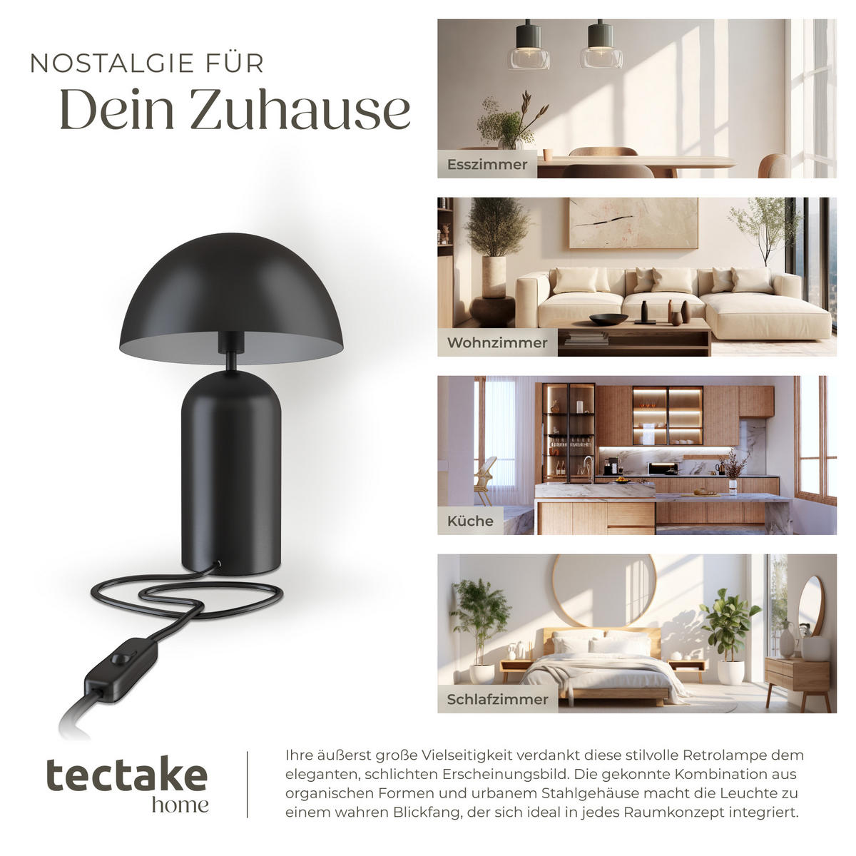 RETRO-TISCHLAMPE Altea,25 x 37 cm,schwarz - Schwarz, Metall (25/25/37cm) - tectake
