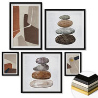 WANDBILDER 5er-Set - 50x50 cm & 20x30 cm & 40x60 cm Schwarzer Rahmen - Abstrakte Boho-Formen - Schwarz, Kunststoff (40/60cm) - ArtPrintCave