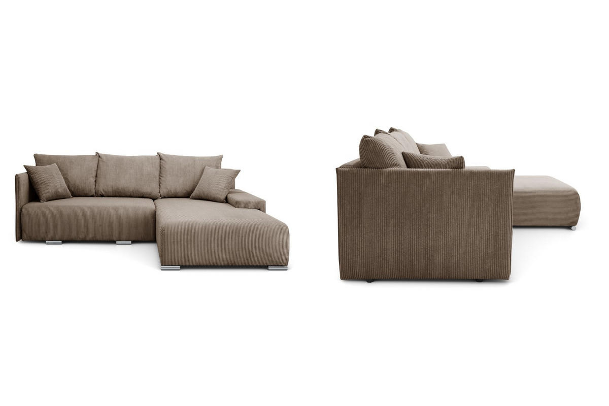 ECKSOFA Lauren L- Form 246 x 188 cm, 4 Sitzer, Bettzeugablage, Sofa, Eckcouch, Cord, rechte Seite, hellbraun - Hellbraun, Kunststoff (246/188cm) - Margaret Hadas24