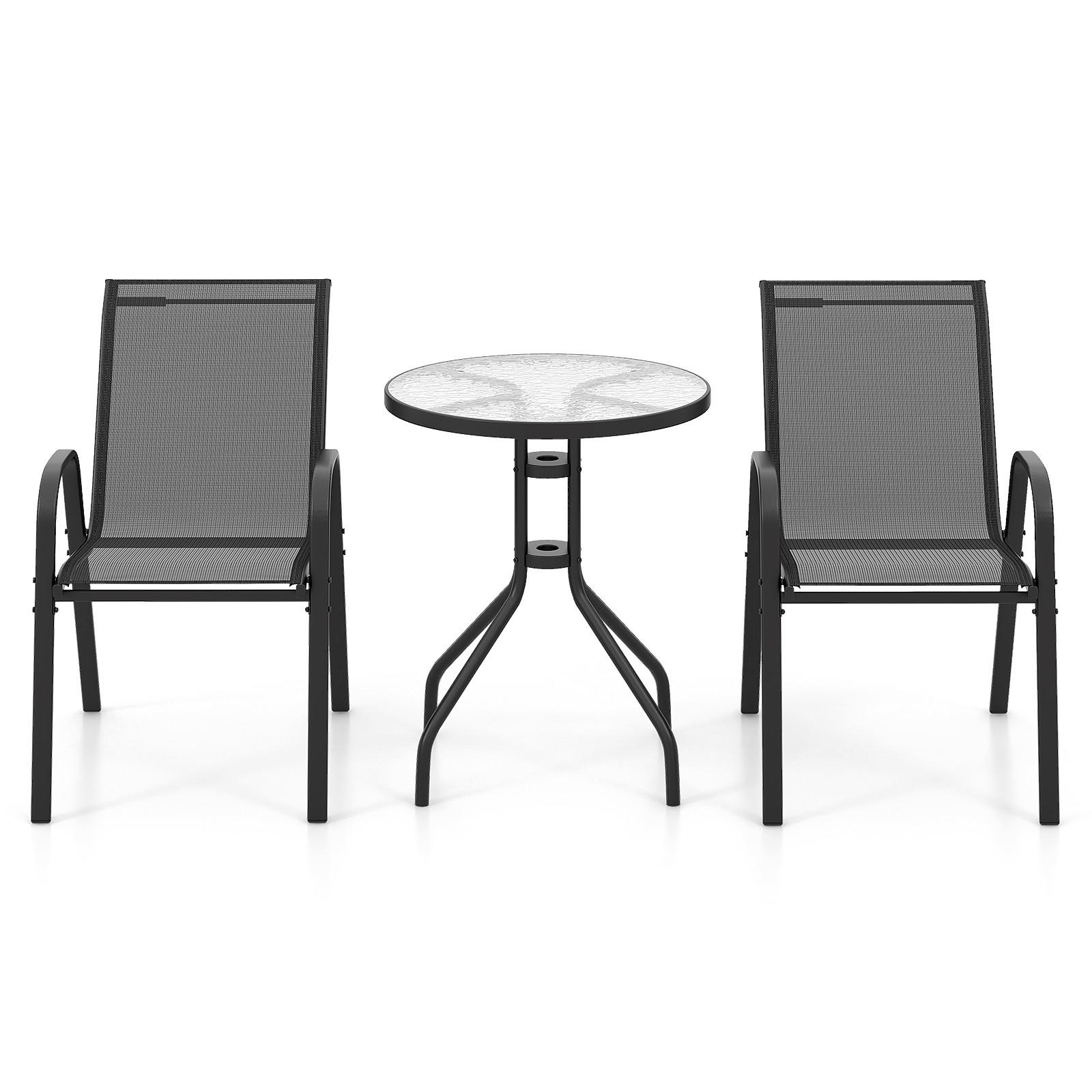 BALKÓNOVÝ NÁBYTOK Sada na balkón (3-dielna) - sivá, kov (67/83/55cm) - COSTWAY