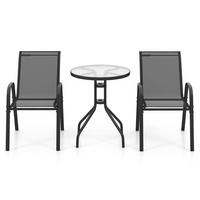 BALKÓNOVÝ NÁBYTOK Sada na balkón (3-dielna) - sivá, kov (67/83/55cm) - COSTWAY