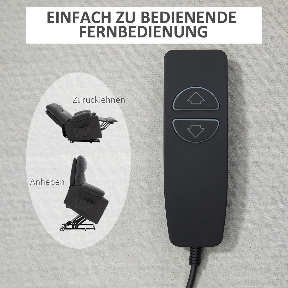 FERNSEHSESSEL mit Aufstehhilfe, Dunkelgrau - Dunkelgrau/Schwarz, Textil/Metall (95/109/91cm) - HOMCOM