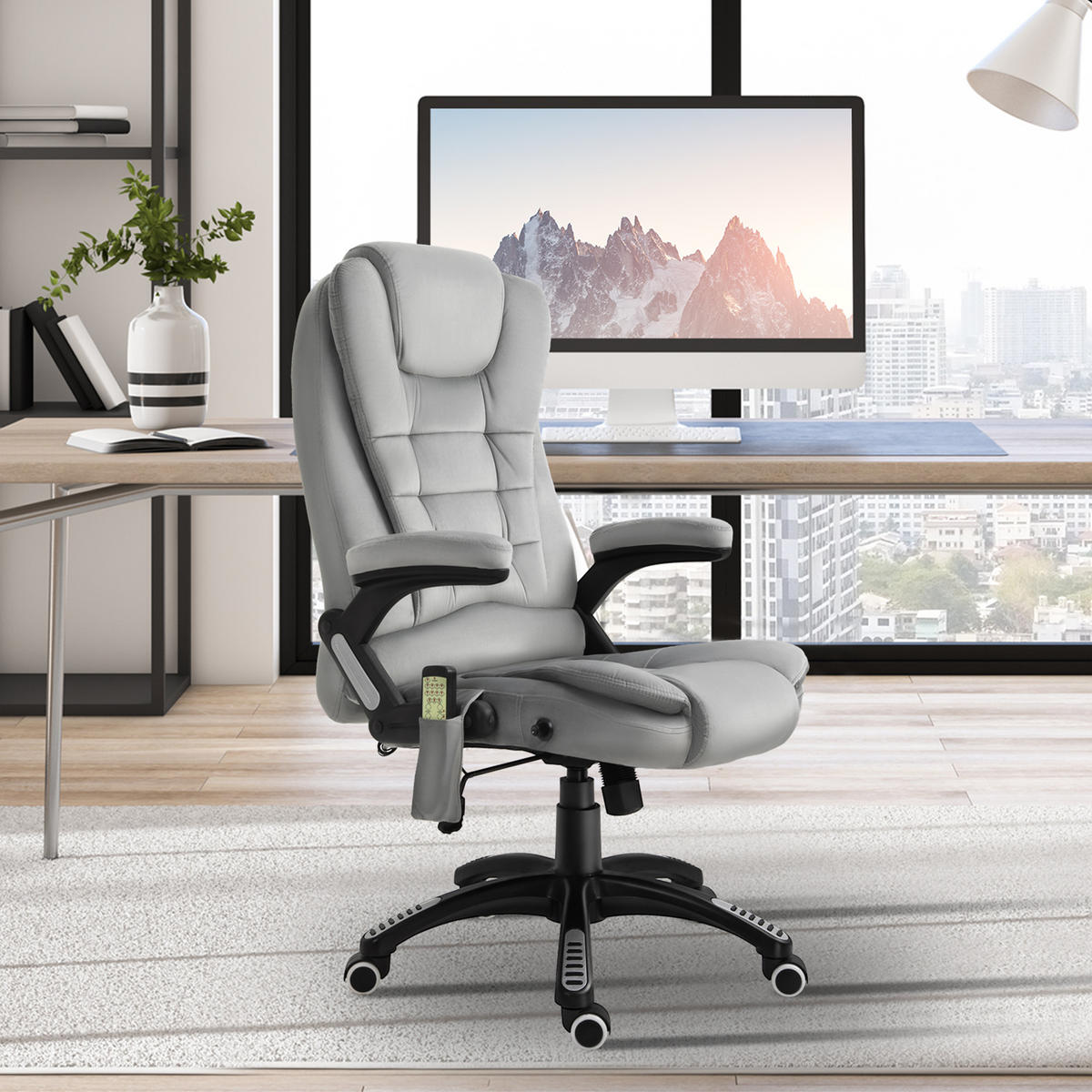 MASSAGE Sessel höhenverstellbarer Bürostuhl mit Massagefunktion Relaxsessel Grau - Silberfarben/Schwarz, Kunststoff/Textil (74/116/67cm) - Vinsetto