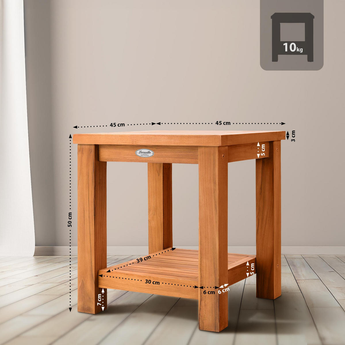 BEISTELLTISCH eckig 45/45/50 cm Holz Teak - Braun/Teakfarben, Holz (45/45/50cm) - CLP