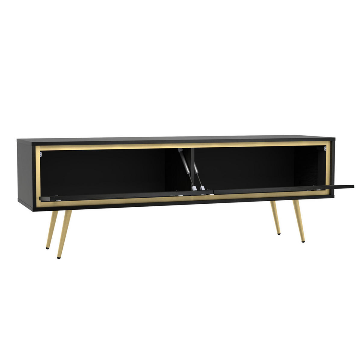 TV-SCHRANK Torina Schwarz, mit goldenen Beinen - Goldfarben/Schwarz, Holzwerkstoff/Metall (150/50/40cm) - Bettso