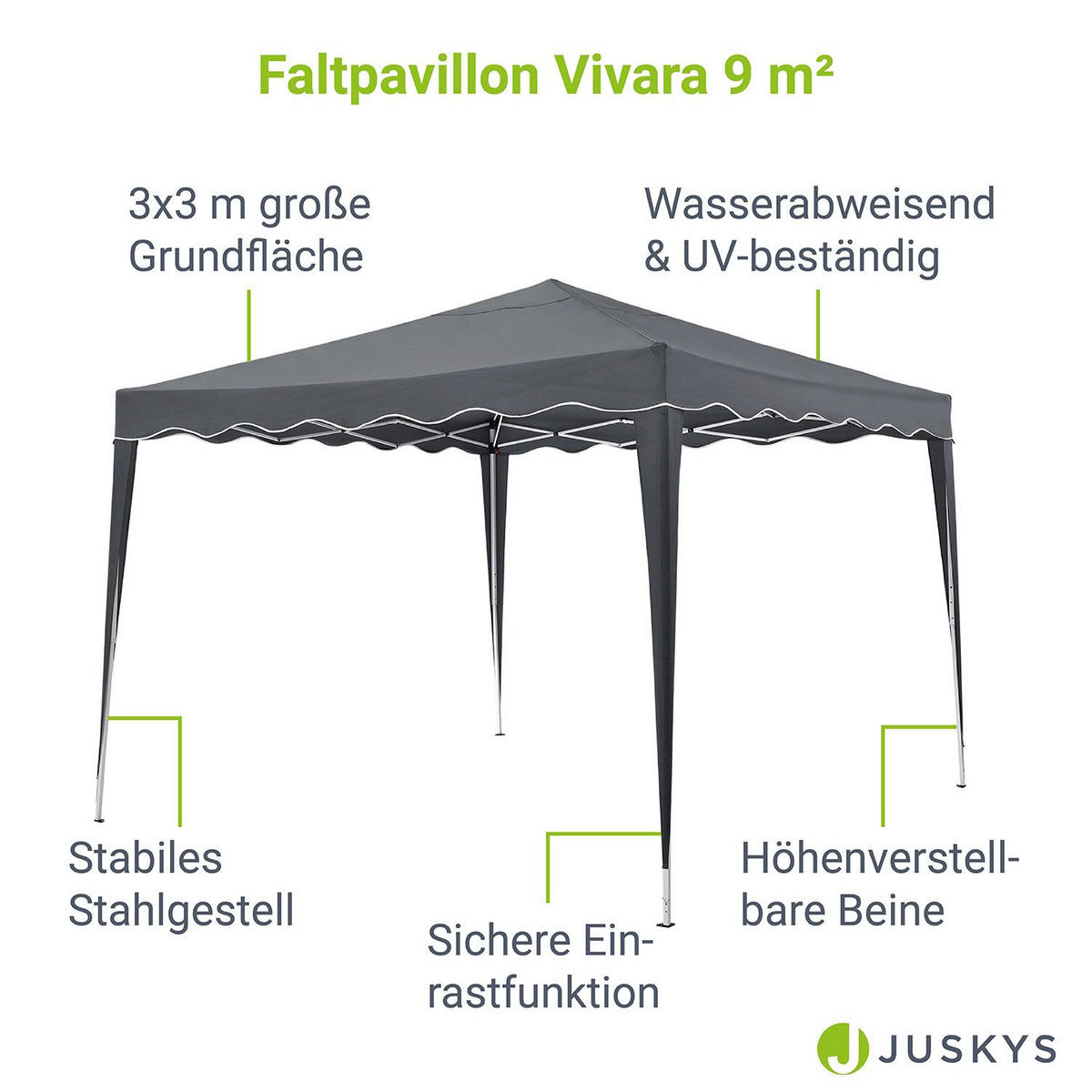 FALTPAVILLON Vivara grau 3x3 m mit Tragetasche - Grau, Metall (300/250/300cm) - Juskys